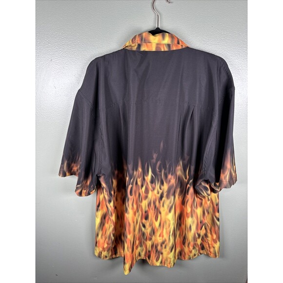 Benny's Black Flames Bowling Stretch Hawaiian Y2K Button Up Shirt Men’s Size 2XL - Picture 2 of 7